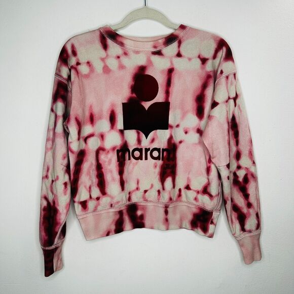 Isabel Etoile Marant Red Pink Tie Dye Velour Graphic Logo Long Sleeve Sweatshirt - Picture 2 of 13